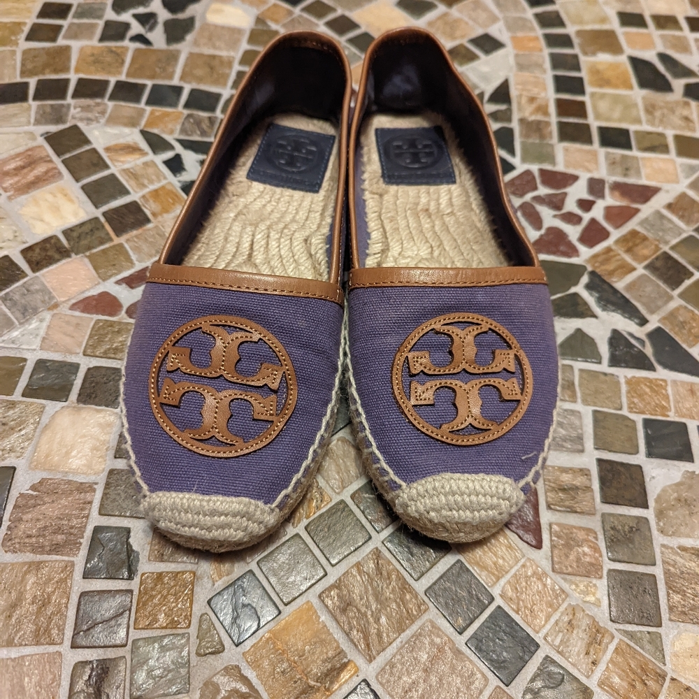 Tory Burch Navy Blue Canvas Angus Flat Espadrilles Size US6